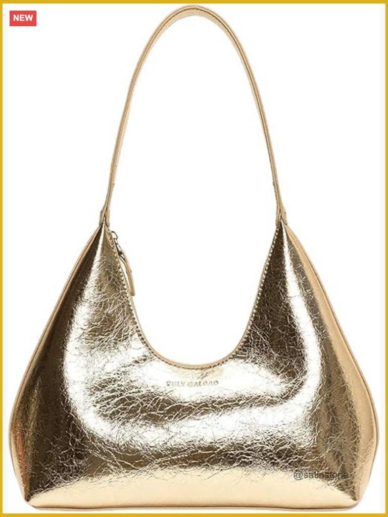 Metallic Hobo Shoulder Bag Top Handle Handbag Zipper Purse